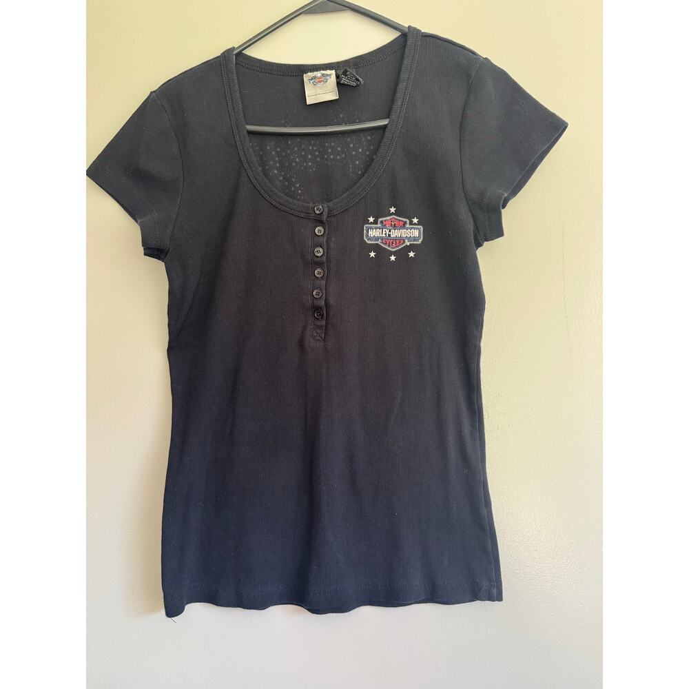 Harley Davidson short sleeve women's shirt red white blue number 1 sparkle large